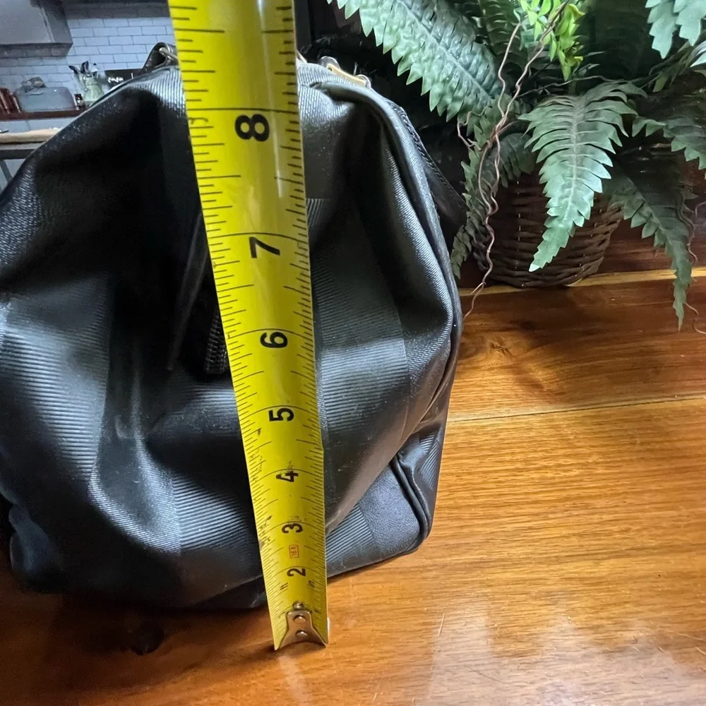 Fendi Black Striped Duffel Bag travel with strap. Convertible Boston bag
